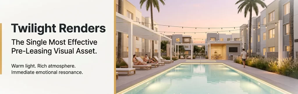 dusk-twilight-3d-exterior-rendering-btr-amenity-pool-zone